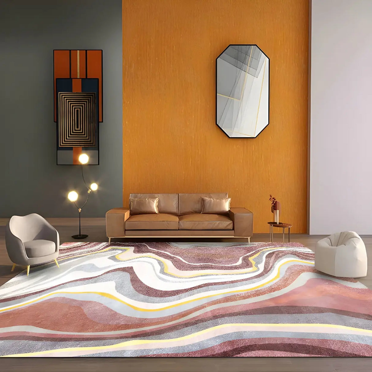 Abstract Pattern Polyester Rectangle Easy Care Area Rug Image - 16