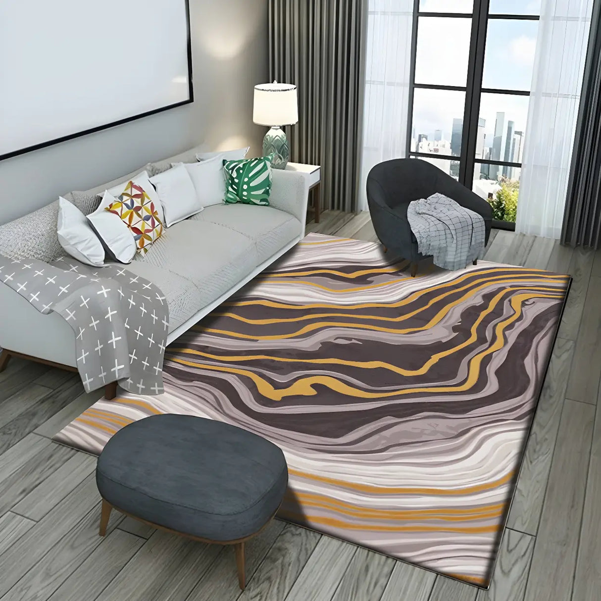 Abstract Pattern Polyester Rectangle Easy Care Area Rug Image - 2