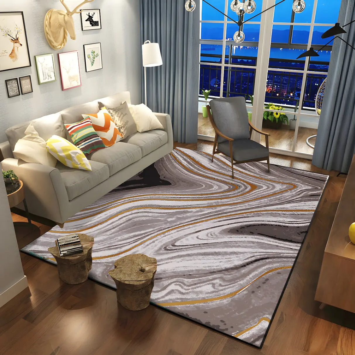 Abstract Pattern Polyester Rectangle Easy Care Area Rug Image - 7