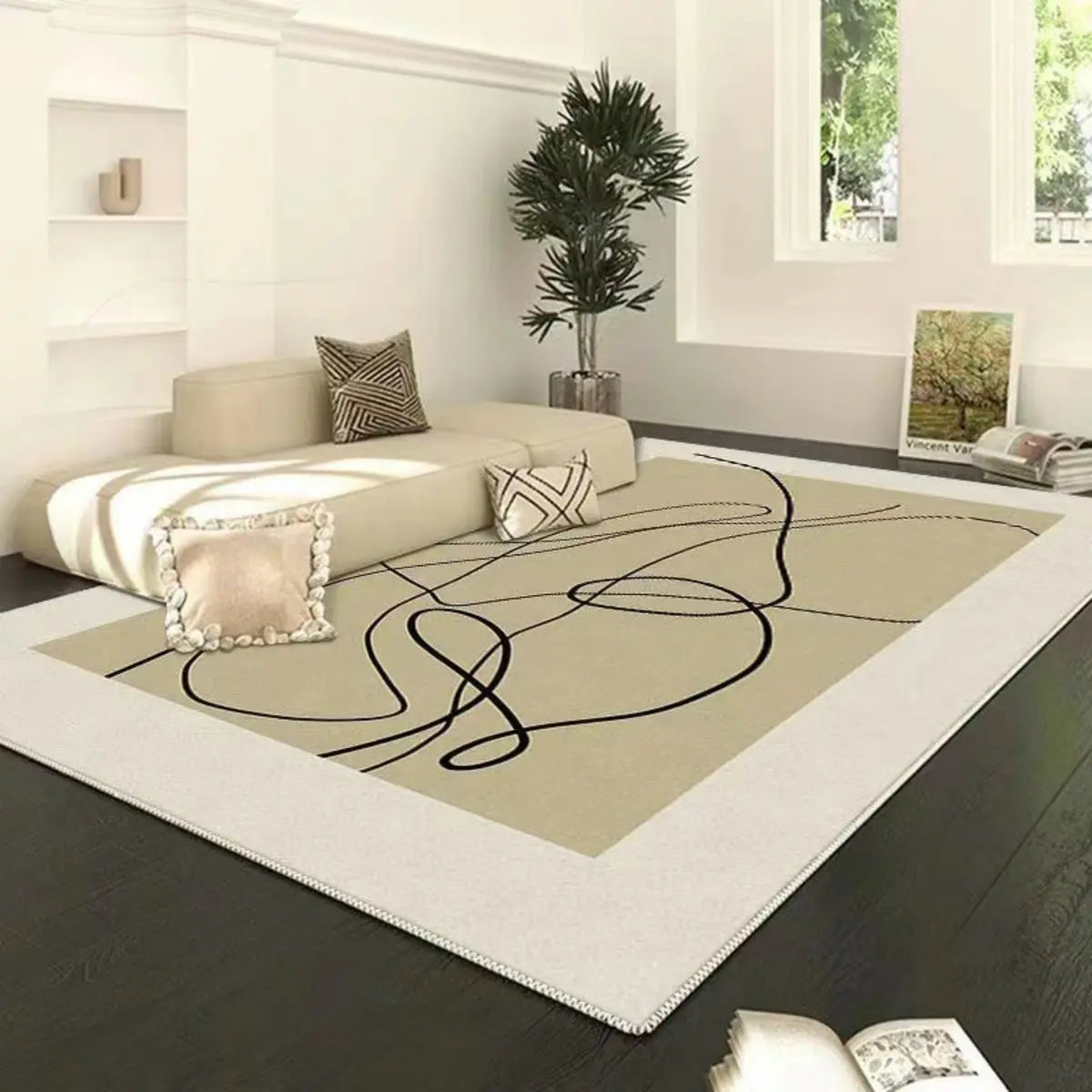 Abstract Rectangular Fabric Apricot Easy Care Area Rug Image - 1