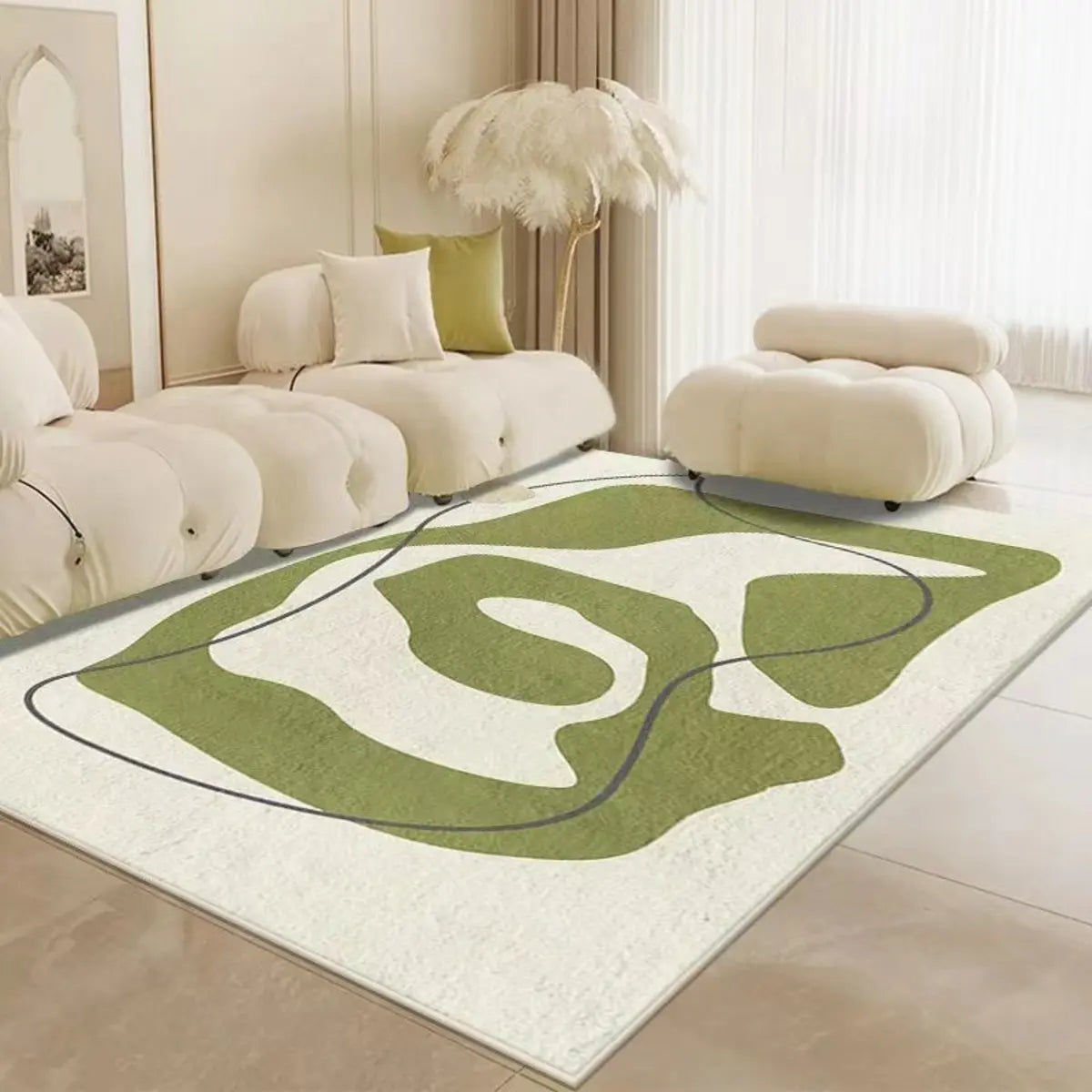 Abstract Rectangular Fabric Apricot Easy Care Area Rug Image - 4