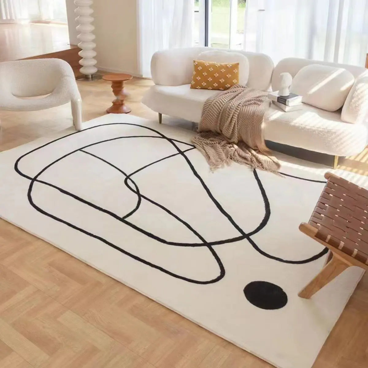 Abstract Rectangular Fabric Apricot Easy Care Area Rug Image - 8