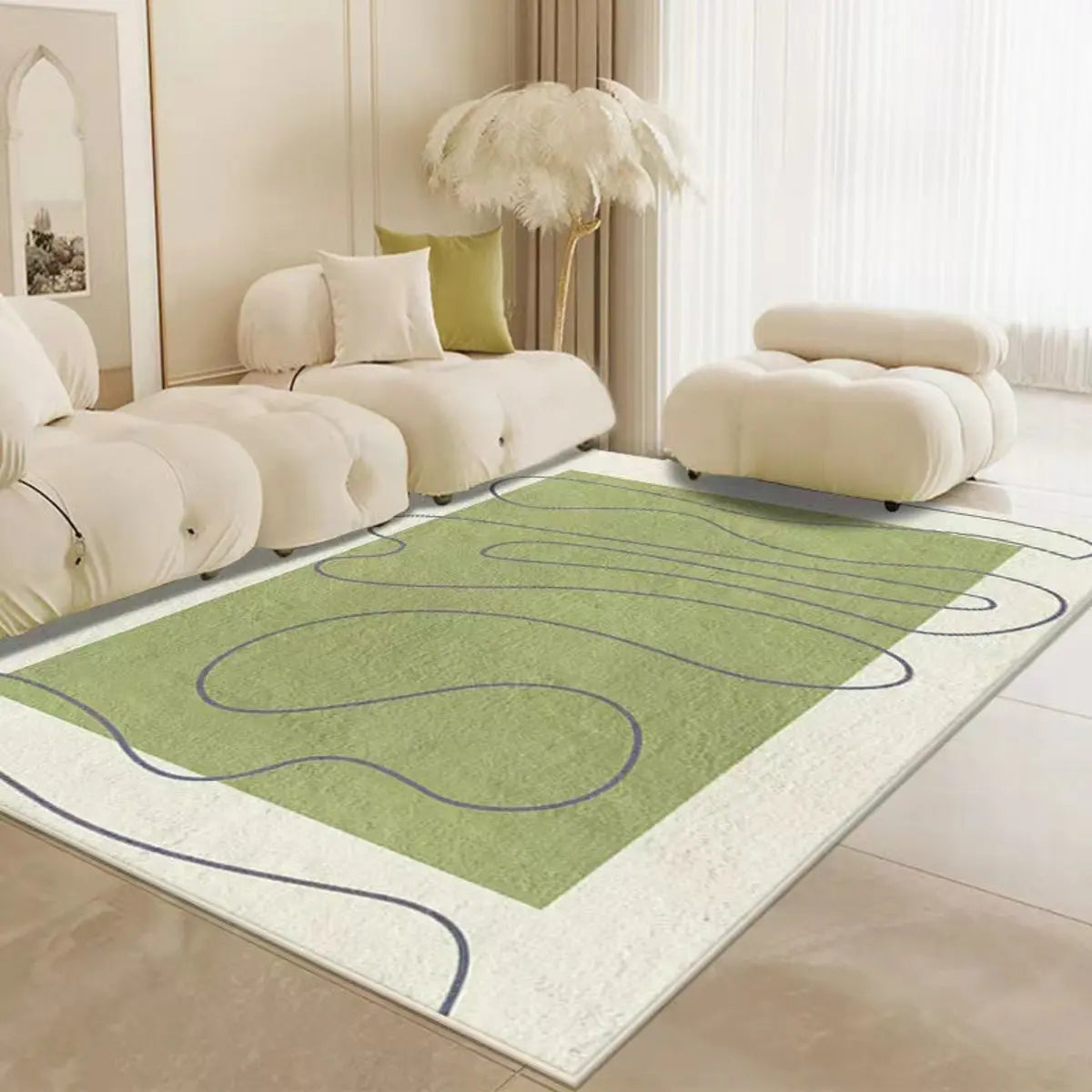 Abstract Rectangular Fabric Apricot Easy Care Area Rug Image - 9