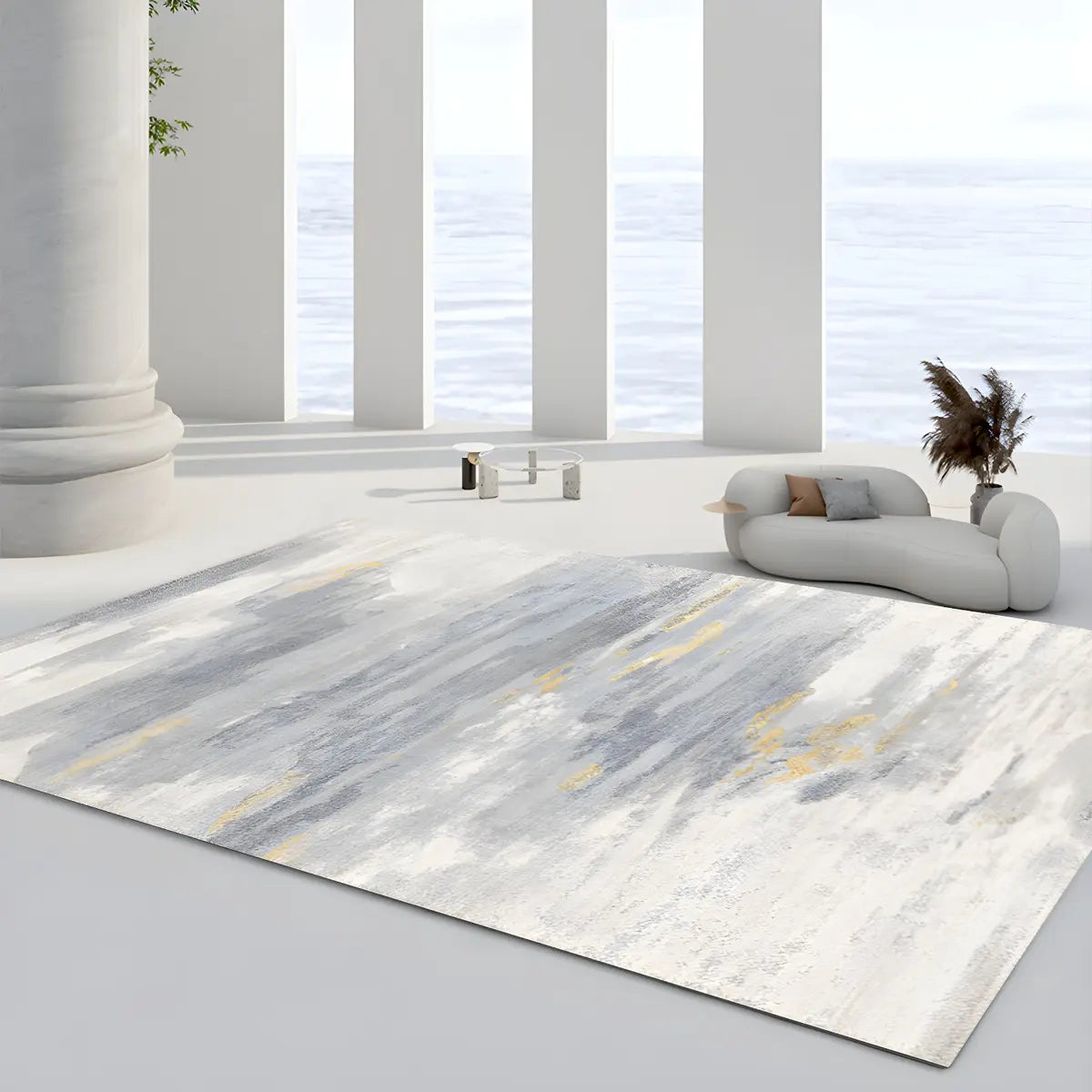 Abstract Unique Rectangle Polyester Beige Area Rug Image - 1