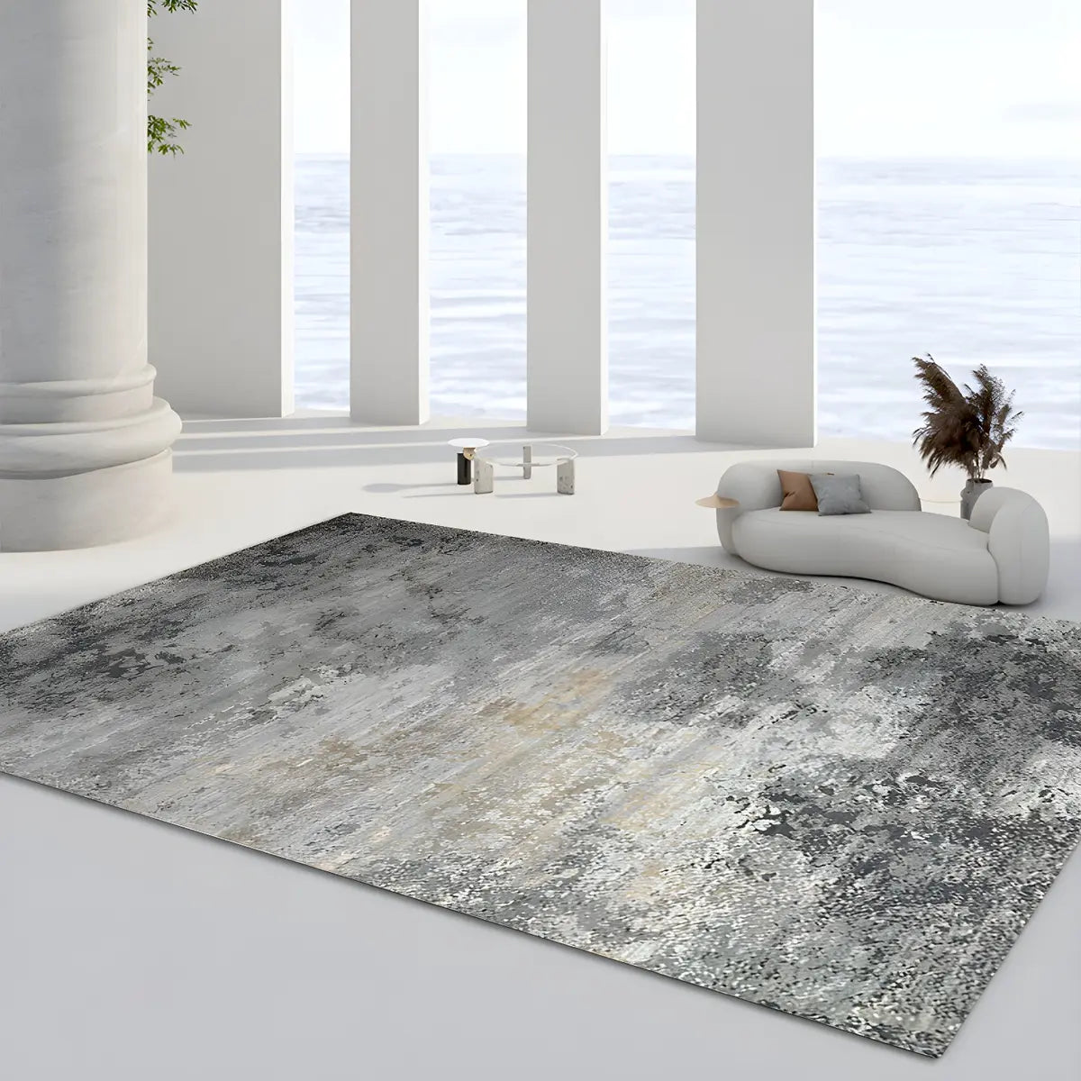 Abstract Unique Rectangle Polyester Beige Area Rug Image - 2