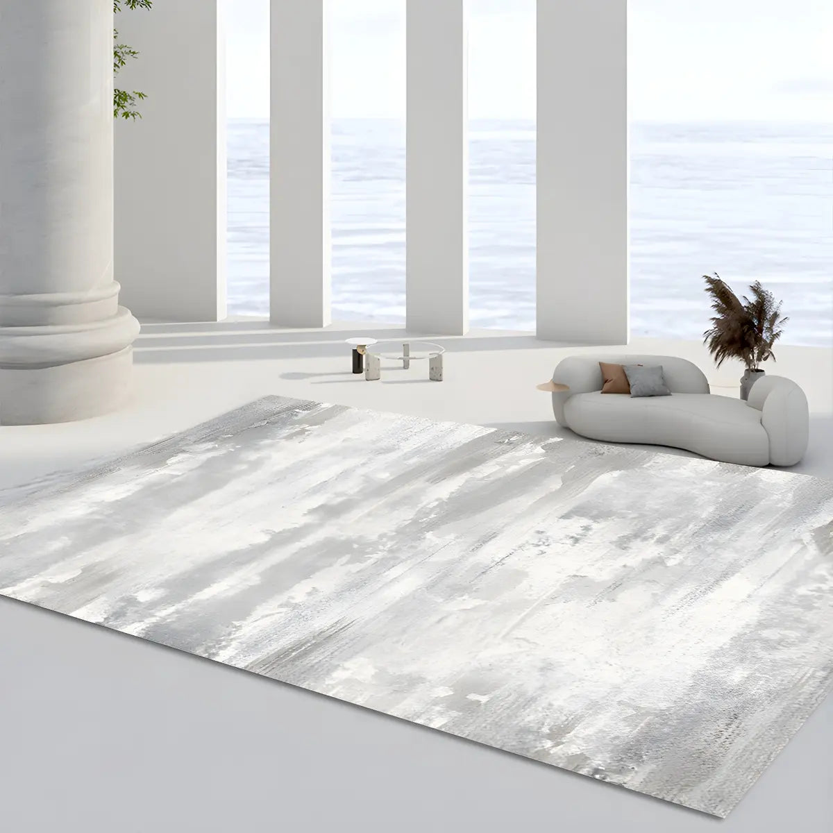 Abstract Unique Rectangle Polyester Beige Area Rug Image - 3