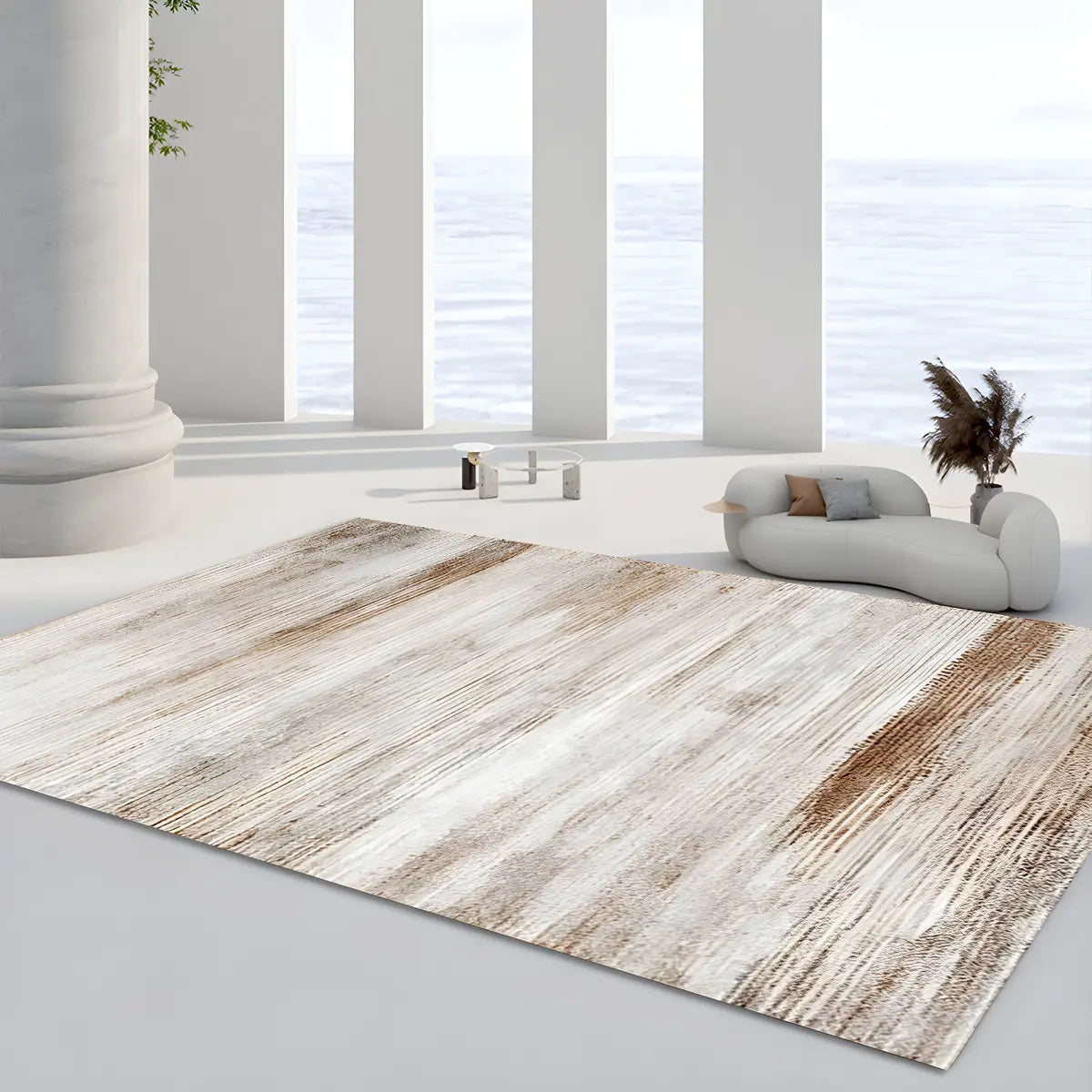 Abstract Unique Rectangle Polyester Beige Area Rug Image - 6