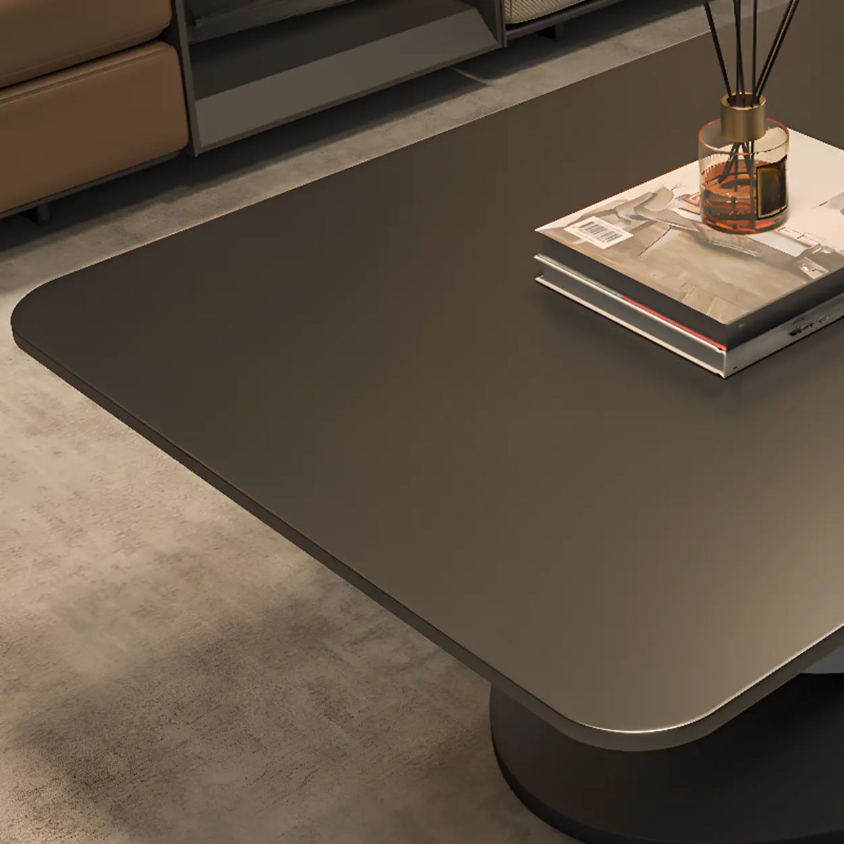 Abstract White Rectangular Stone Iron Base Coffee Table Image - 10