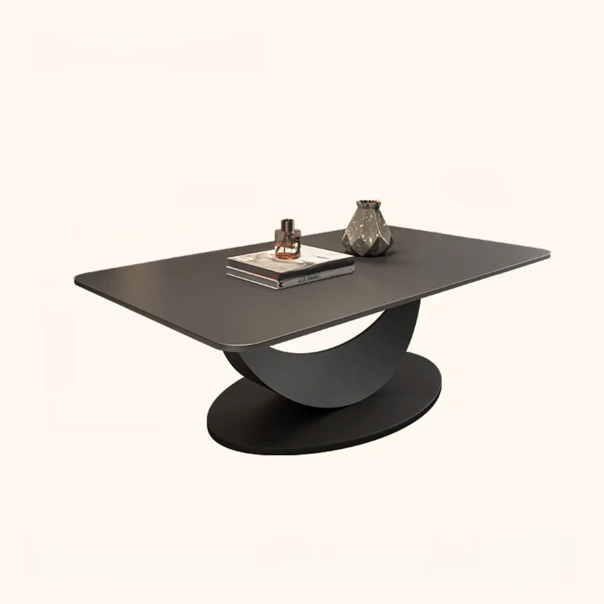 Abstract White Rectangular Stone Iron Base Coffee Table Image - 9