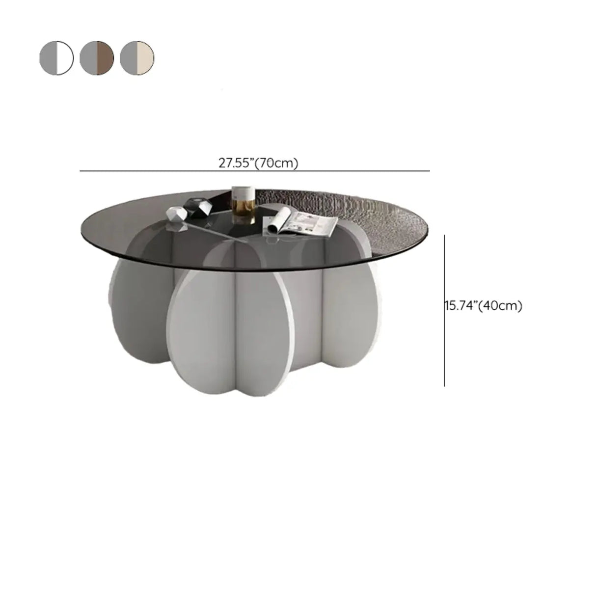 Abstract Wood Base Clear Glass Round Coffee Table Image - 17