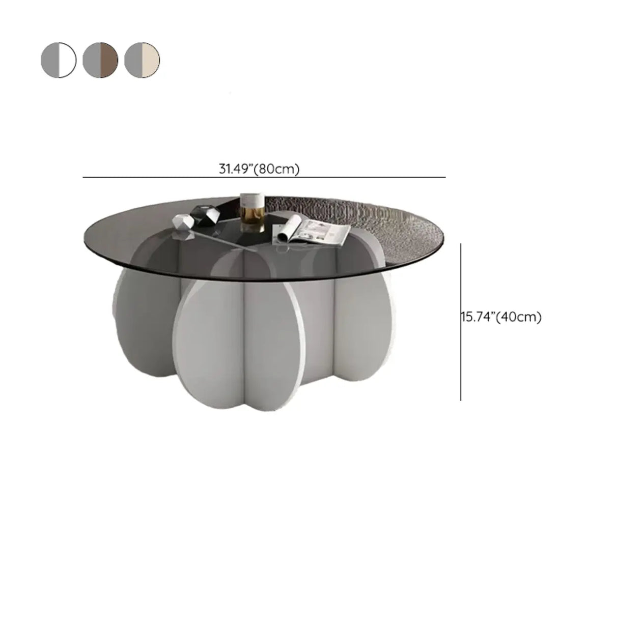 Abstract Wood Base Clear Glass Round Coffee Table Image - 18