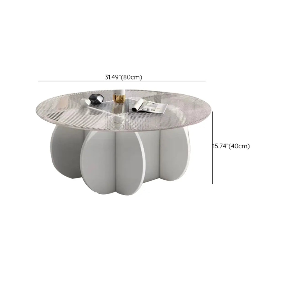 Abstract Wood Base Clear Glass Round Coffee Table Image - 20