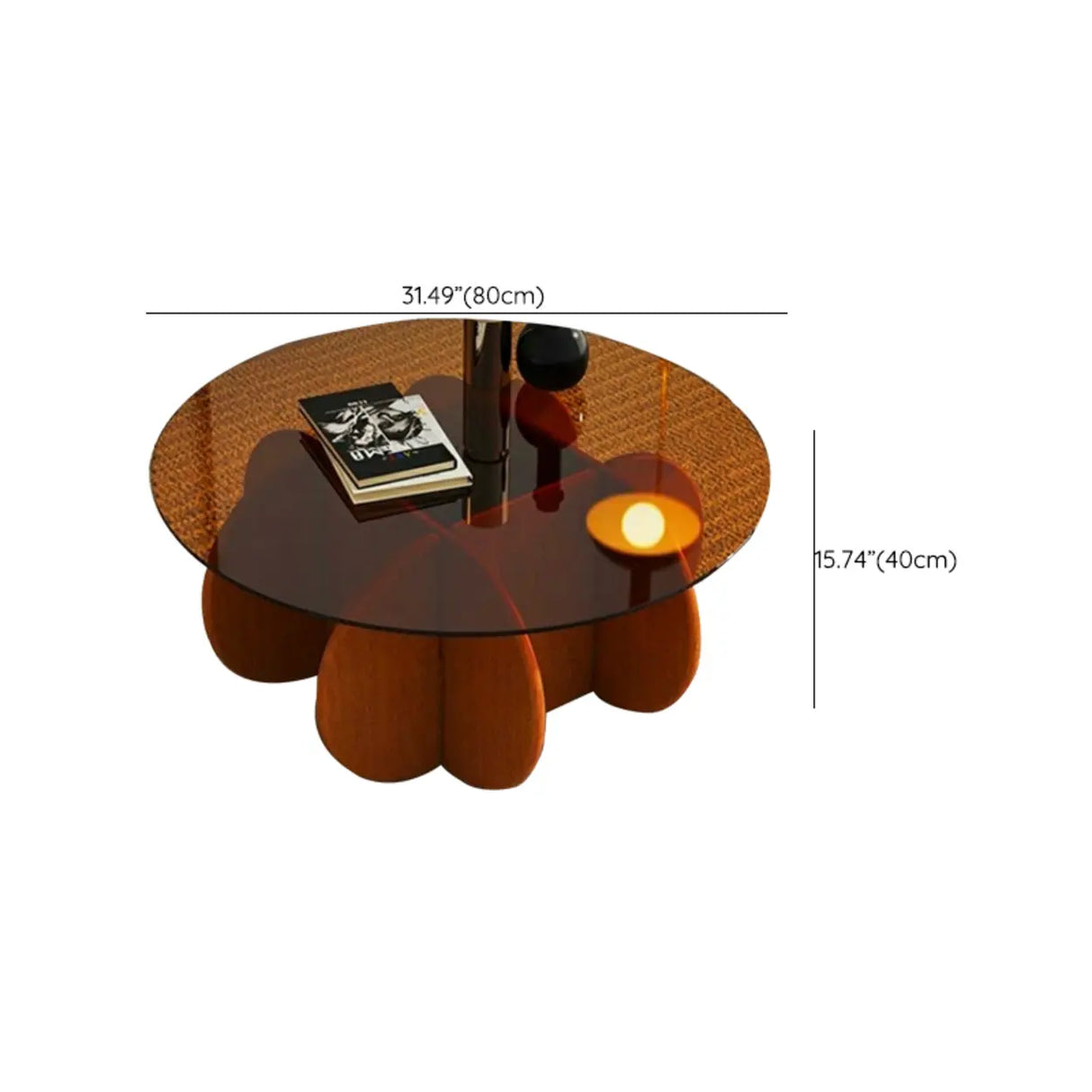 Abstract Wood Base Clear Glass Round Coffee Table Image - 16