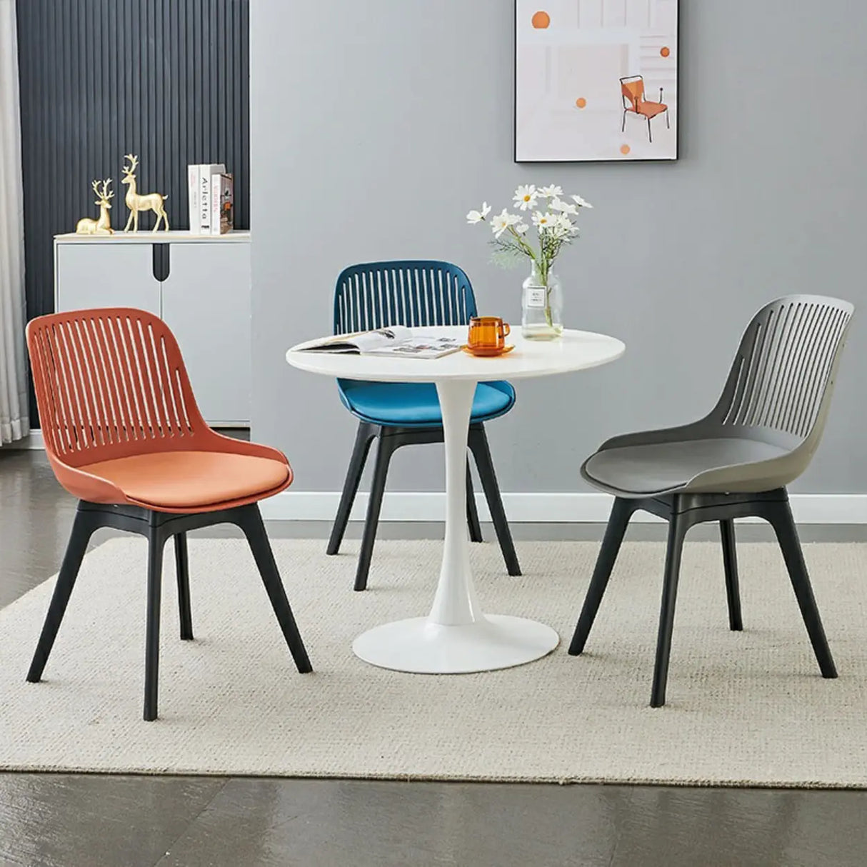 Acrylic Slat Low Back Side Chair Armless Dining Chair Image - 5