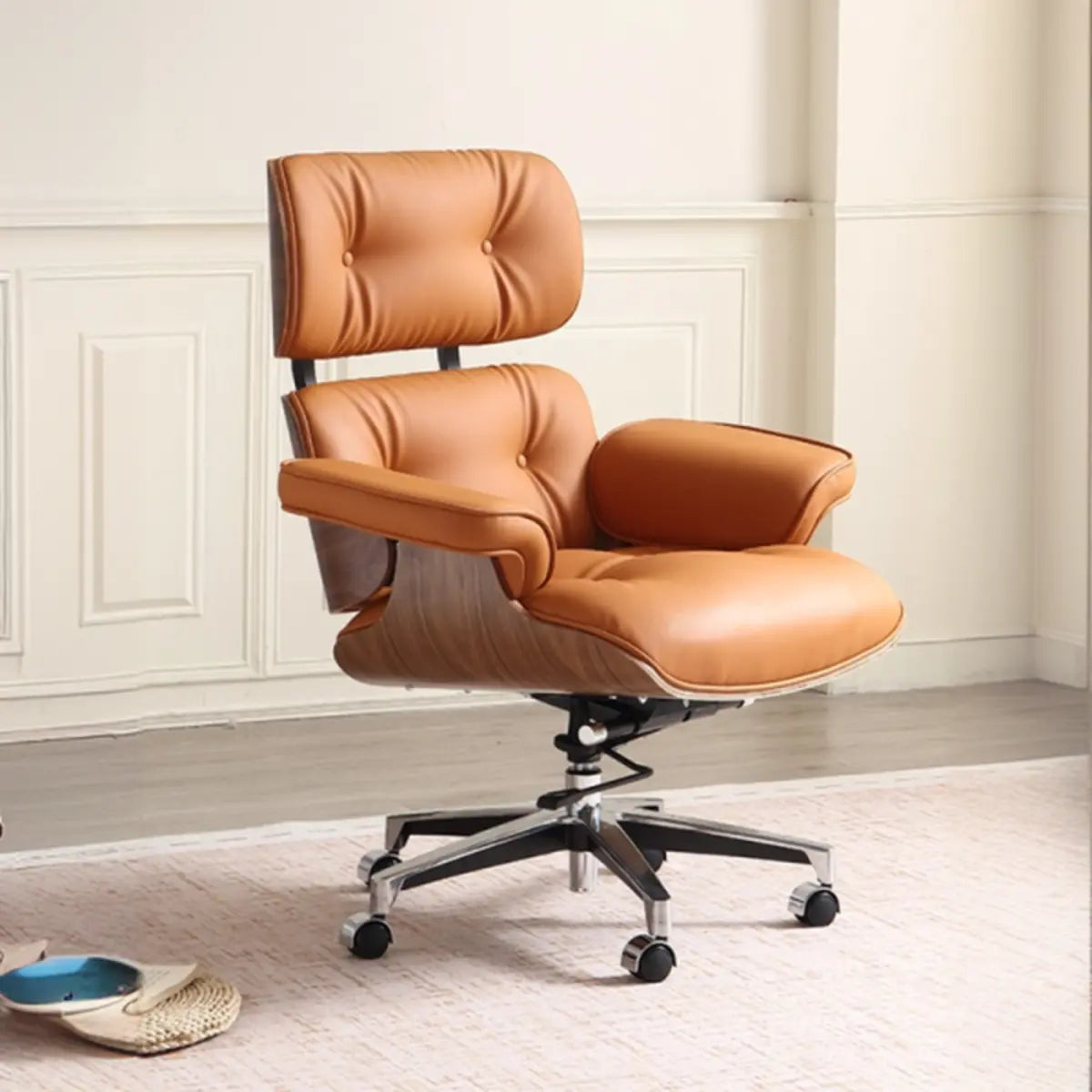Adjustable Aluminum Frame Leather Office Chair with Headrest Image - 3