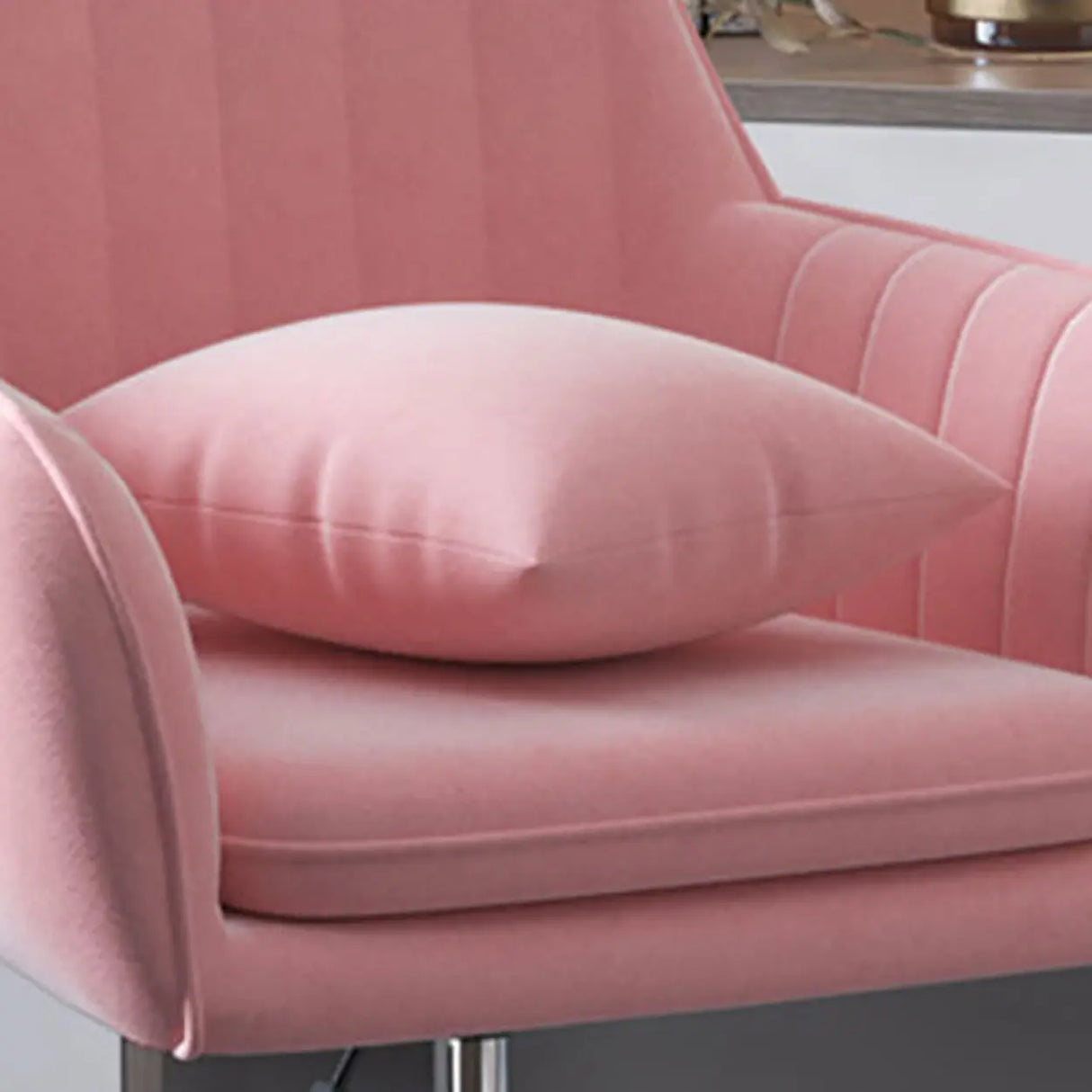 Adjustable and Swivel Pink Velvet Office Chair with Cushion Image - 12