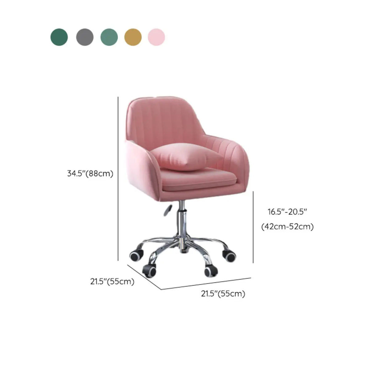 Adjustable and Swivel Pink Velvet Office Chair with Cushion