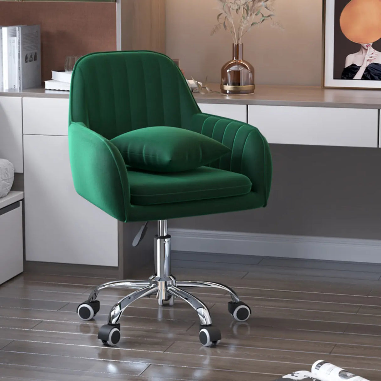 Adjustable and Swivel Pink Velvet Office Chair with Cushion Image - 5