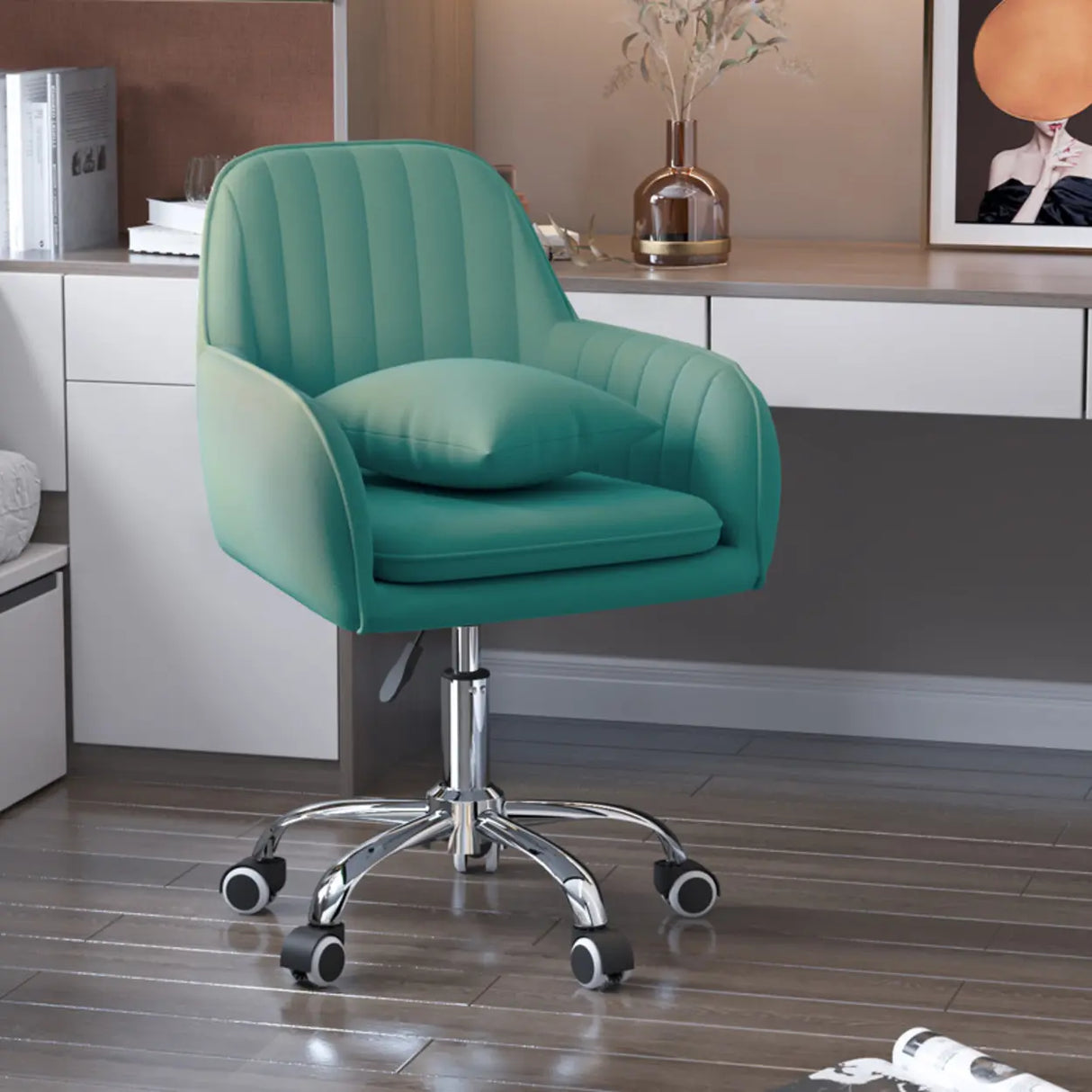 Adjustable and Swivel Pink Velvet Office Chair with Cushion Image - 8