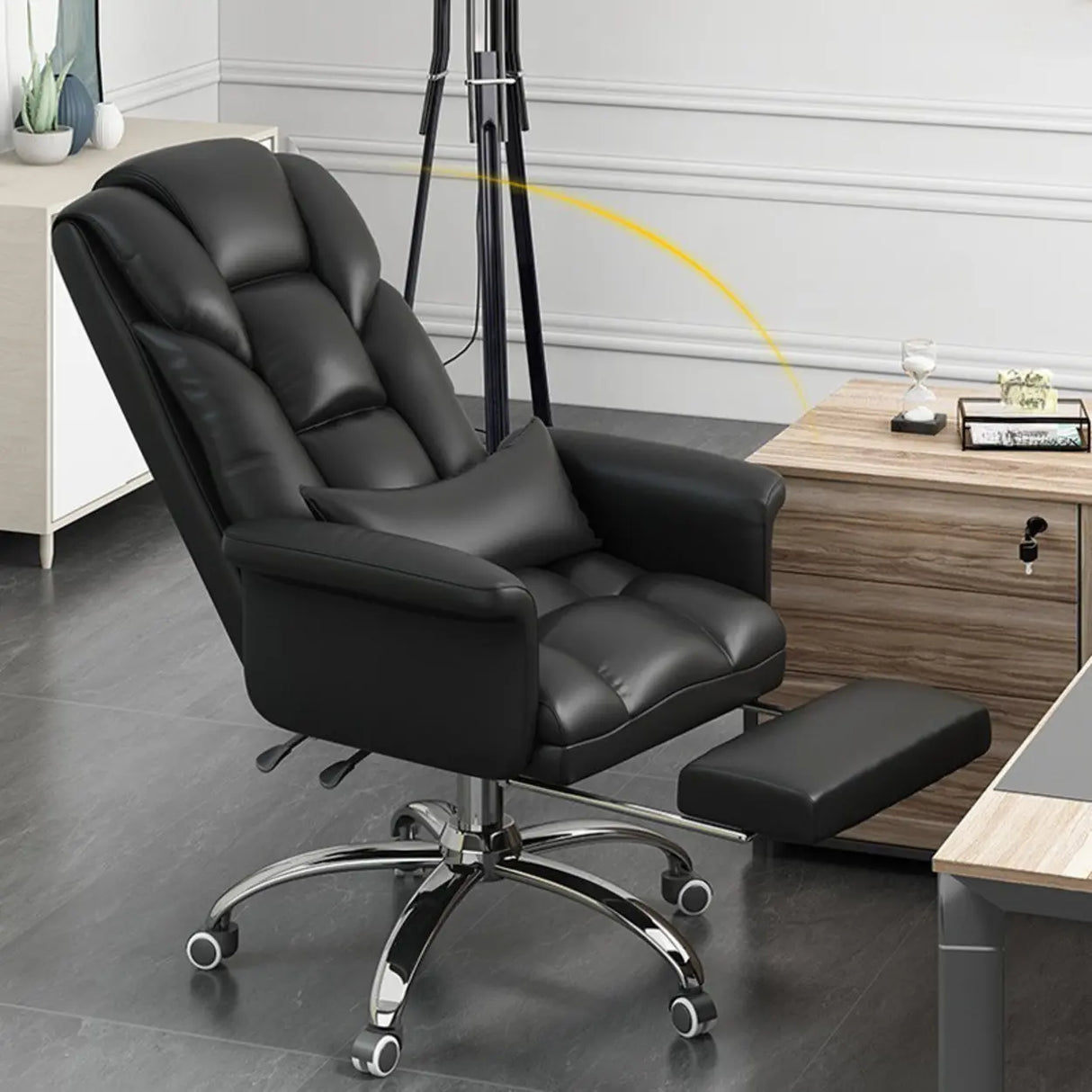 Adjustable Angle and Height Ergonomic Leather Office Chair Image - 1