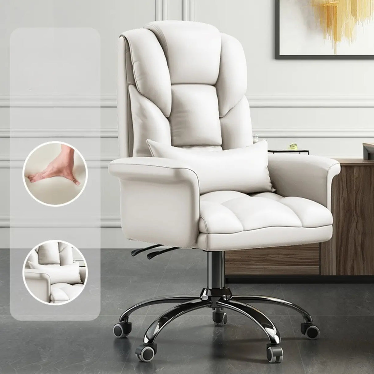 Adjustable Angle and Height Ergonomic Leather Office Chair Image - 2