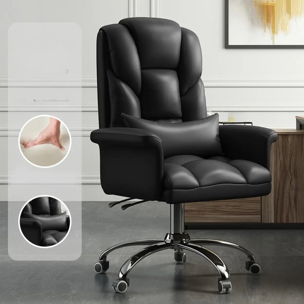 Adjustable Angle and Height Ergonomic Leather Office Chair Image - 3