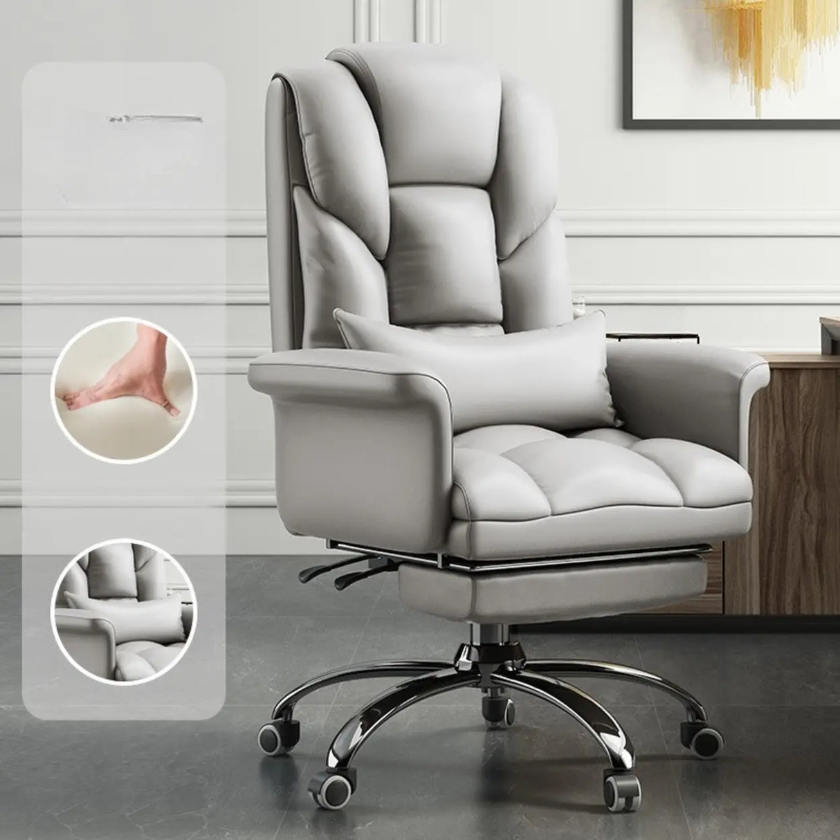 Adjustable Angle and Height Ergonomic Leather Office Chair Image - 4