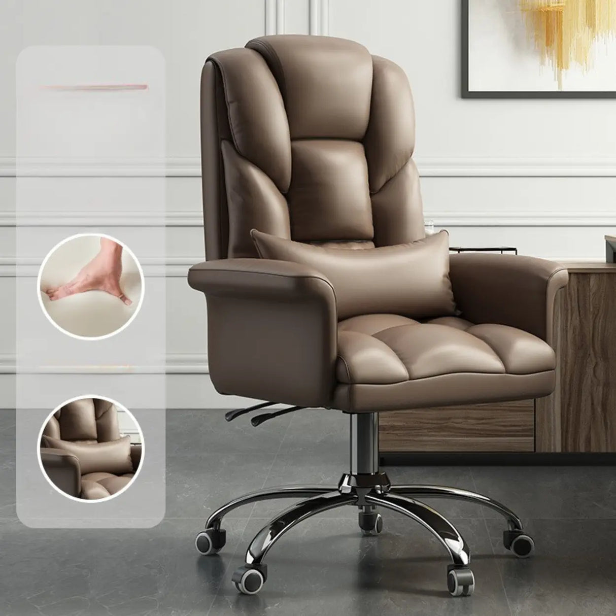 Adjustable Angle and Height Ergonomic Leather Office Chair Image - 5