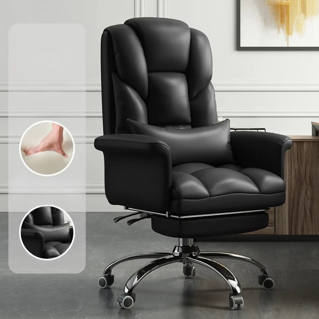 Adjustable Angle and Height Ergonomic Leather Office Chair Image - 6