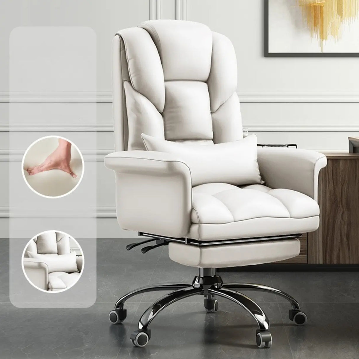 Adjustable Angle and Height Ergonomic Leather Office Chair Image - 7