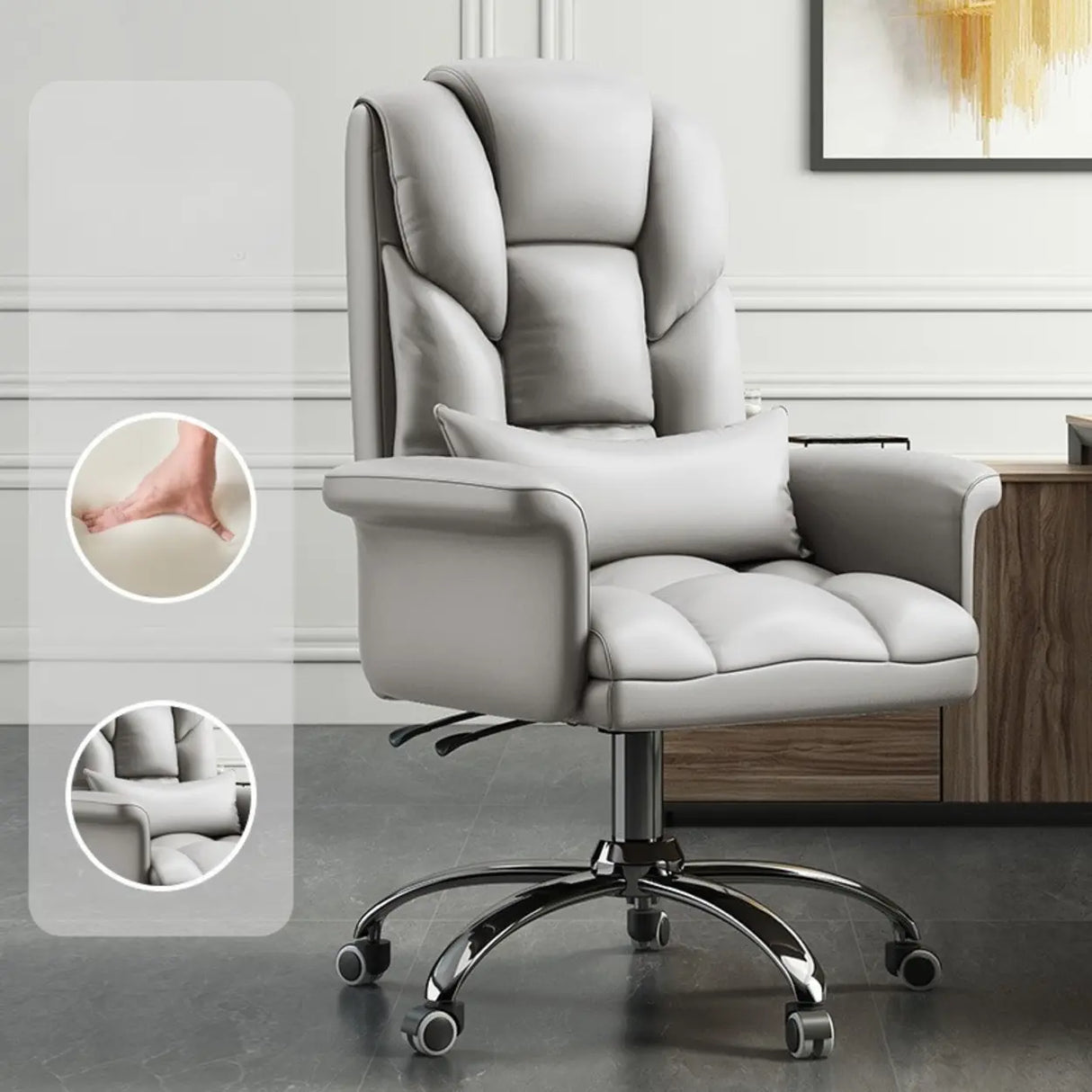 Adjustable Angle and Height Ergonomic Leather Office Chair Image - 8