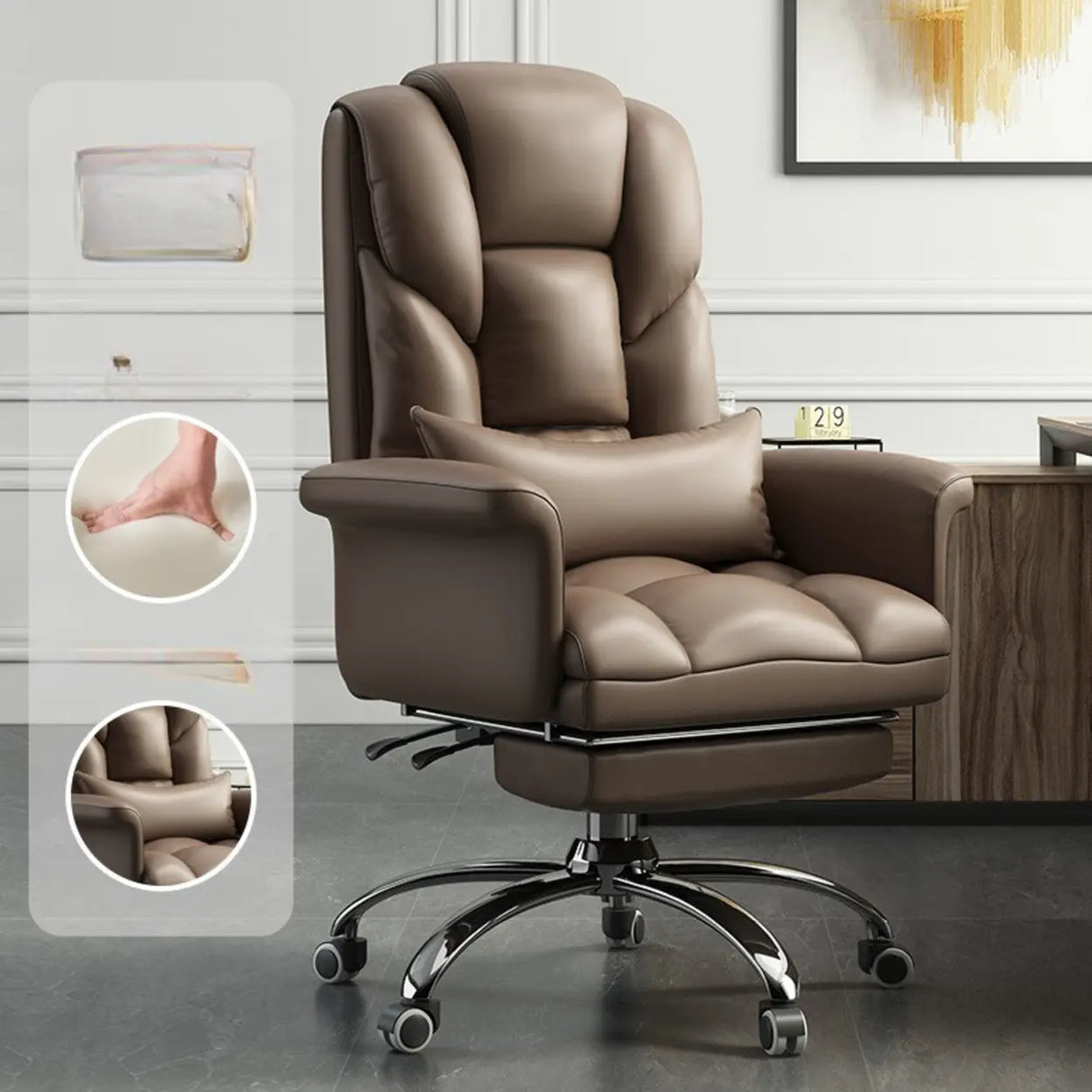 Adjustable Angle and Height Ergonomic Leather Office Chair Image - 9