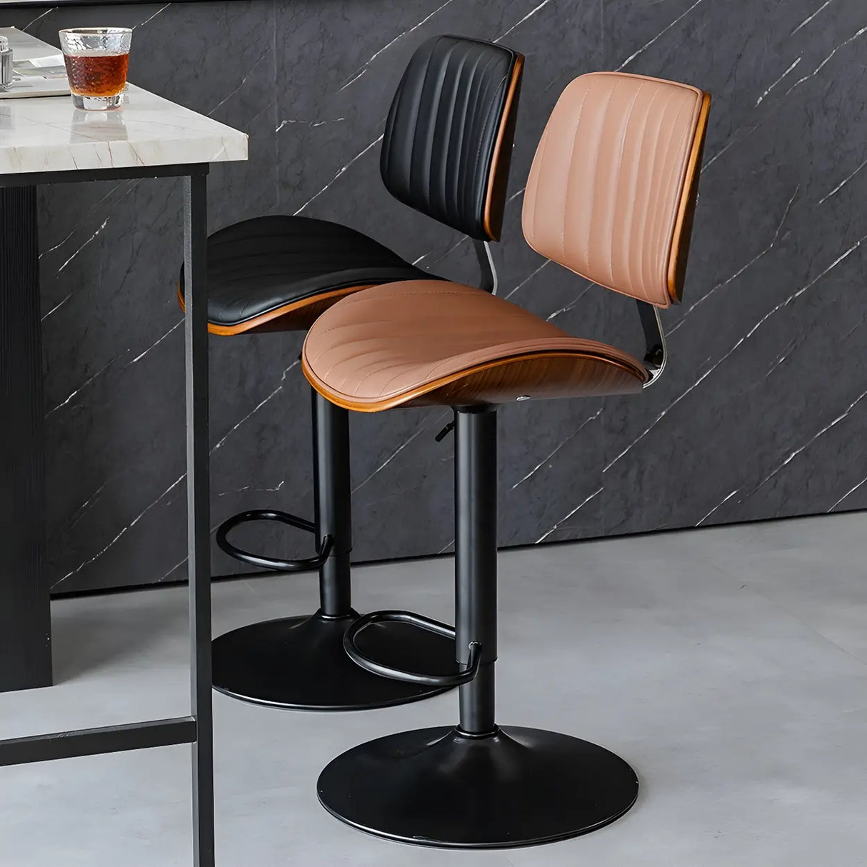 Adjustable Armless Bucket Leather Swivel Bar Stool Image - 5