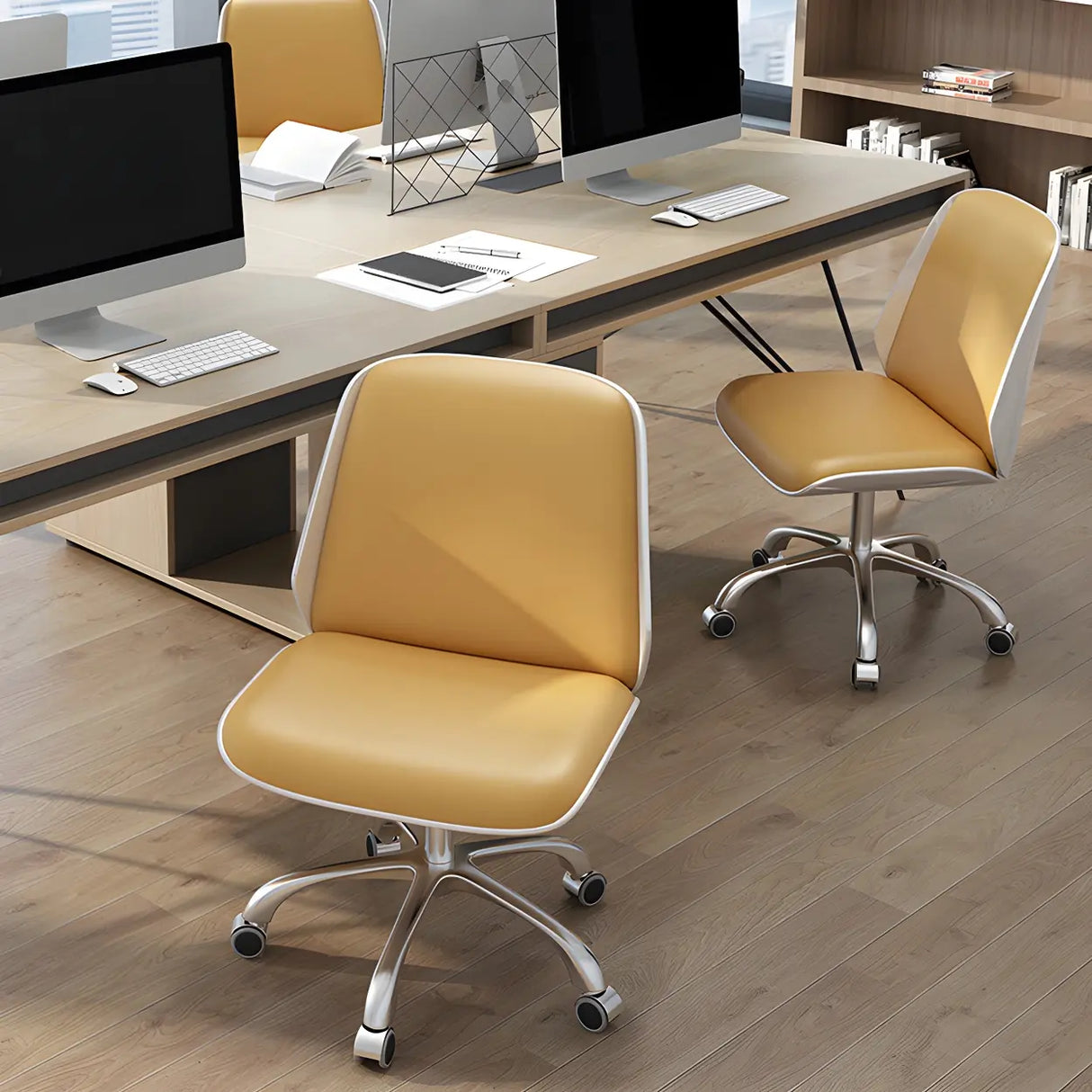 Adjustable Armless Faux Leather Swivel Black Office Chair Image - 22