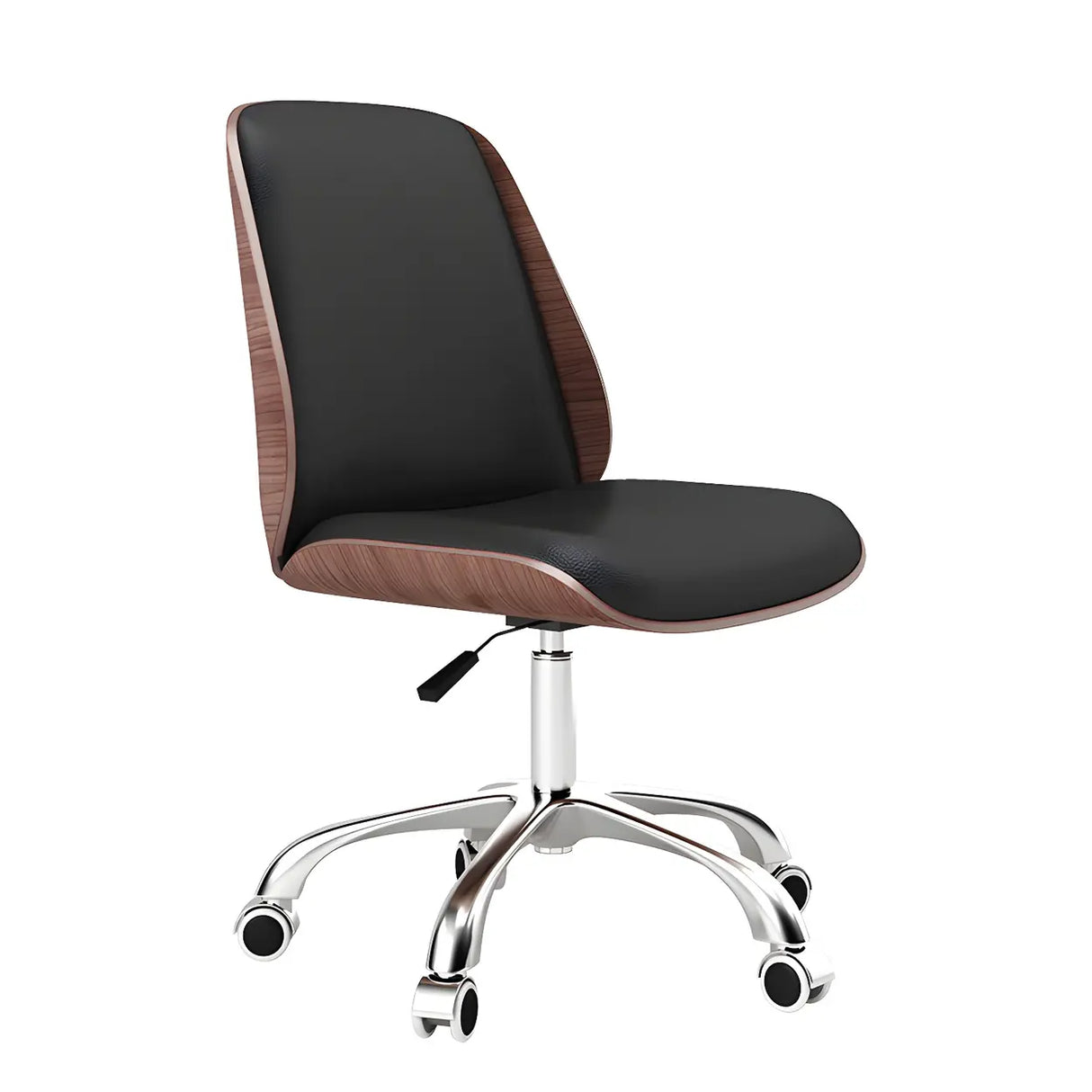 Adjustable Armless Faux Leather Swivel Black Office Chair Image - 9
