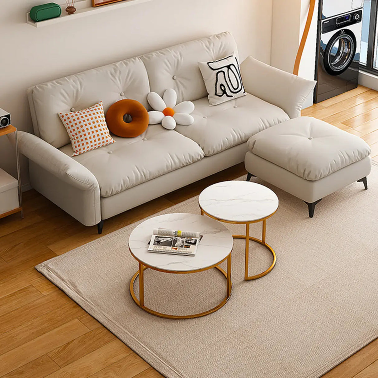 Adjustable Armrest Height Beige Cotton Linen Sleeper Image - 1