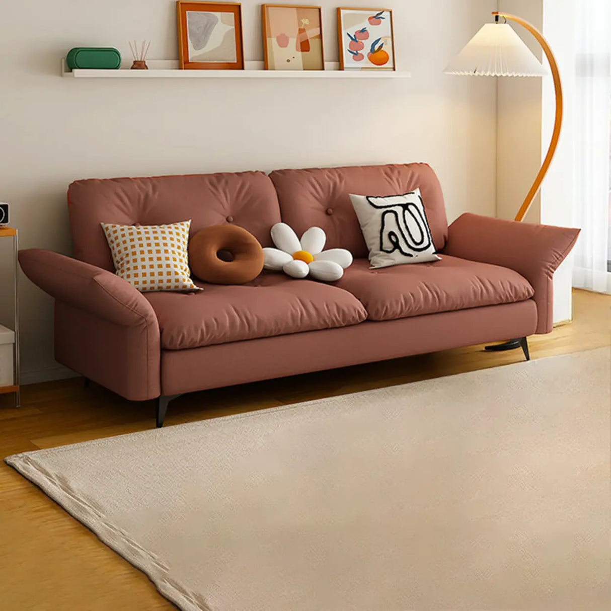 Adjustable Armrest Height Beige Cotton Linen Sleeper Image - 11