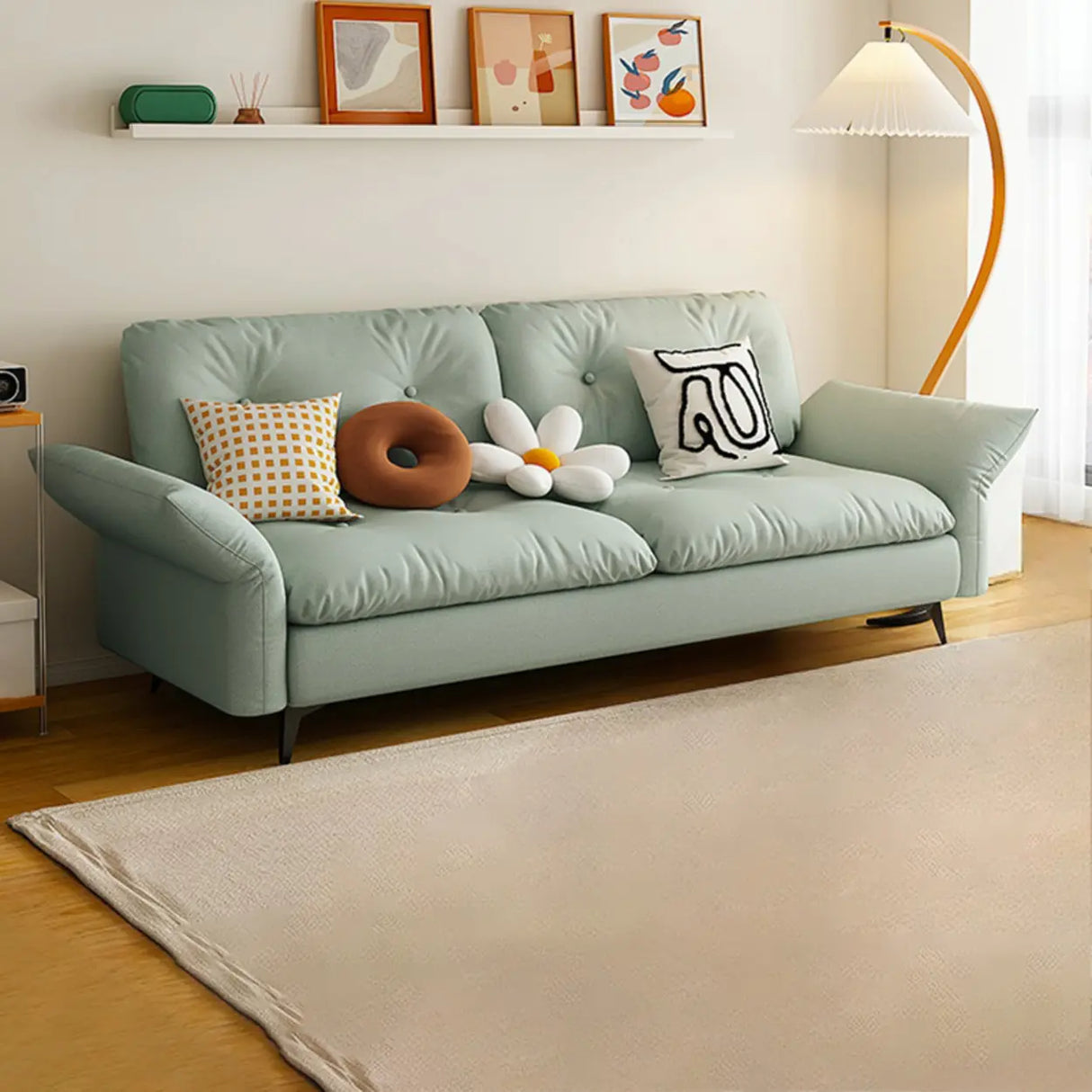 Adjustable Armrest Height Beige Cotton Linen Sleeper Image - 13