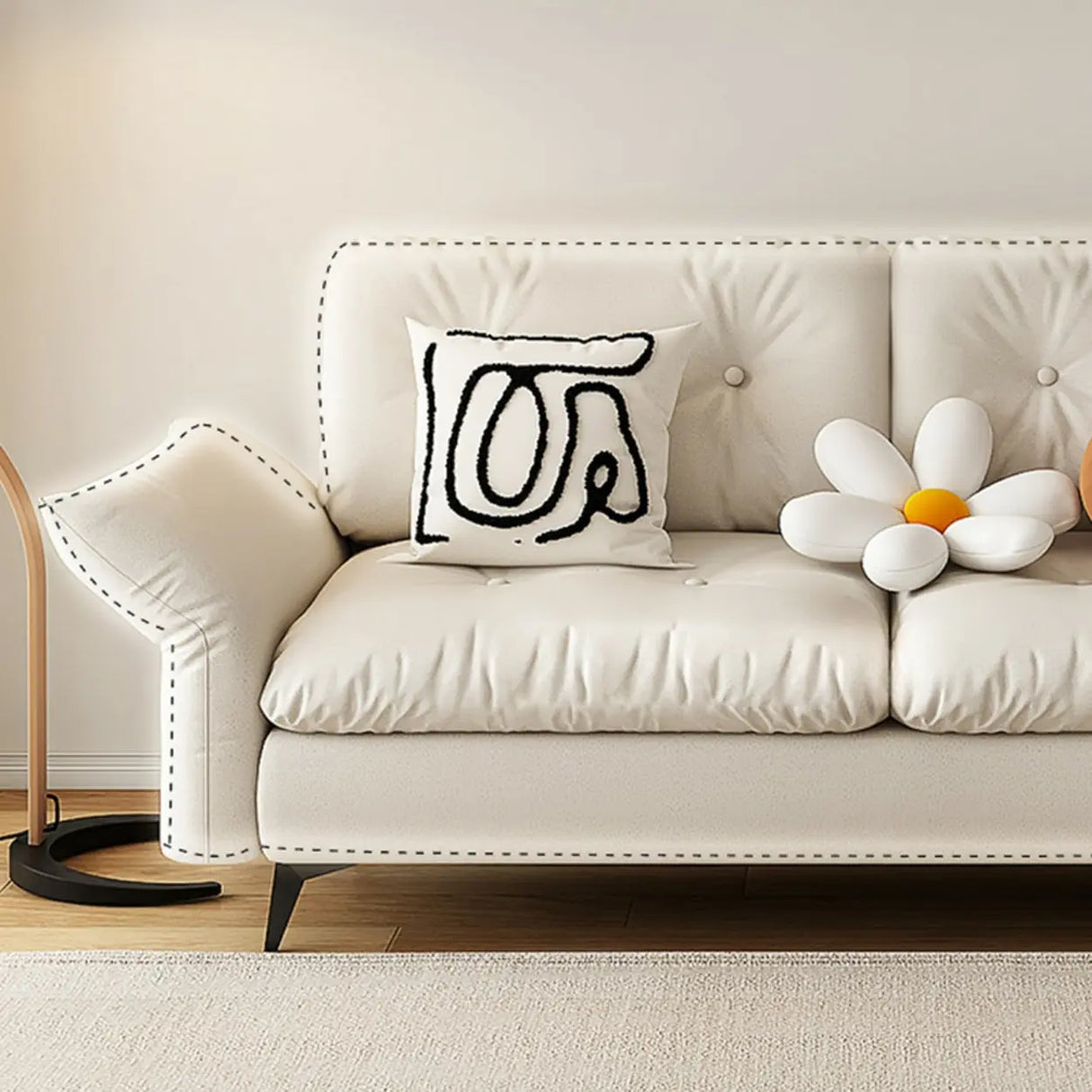 Adjustable Armrest Height Beige Cotton Linen Sleeper Image - 15