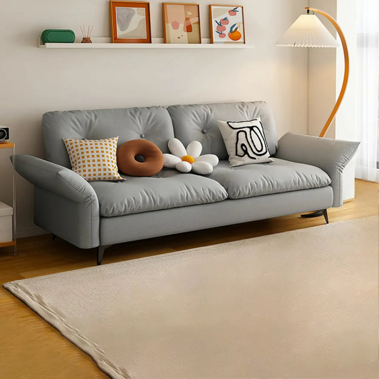 Adjustable Armrest Height Beige Cotton Linen Sleeper Image - 17