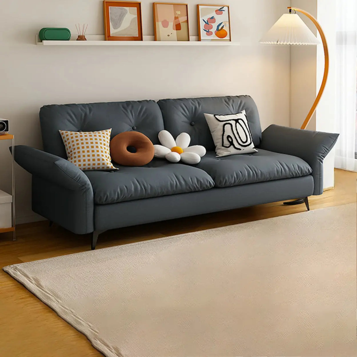 Adjustable Armrest Height Beige Cotton Linen Sleeper Image - 18