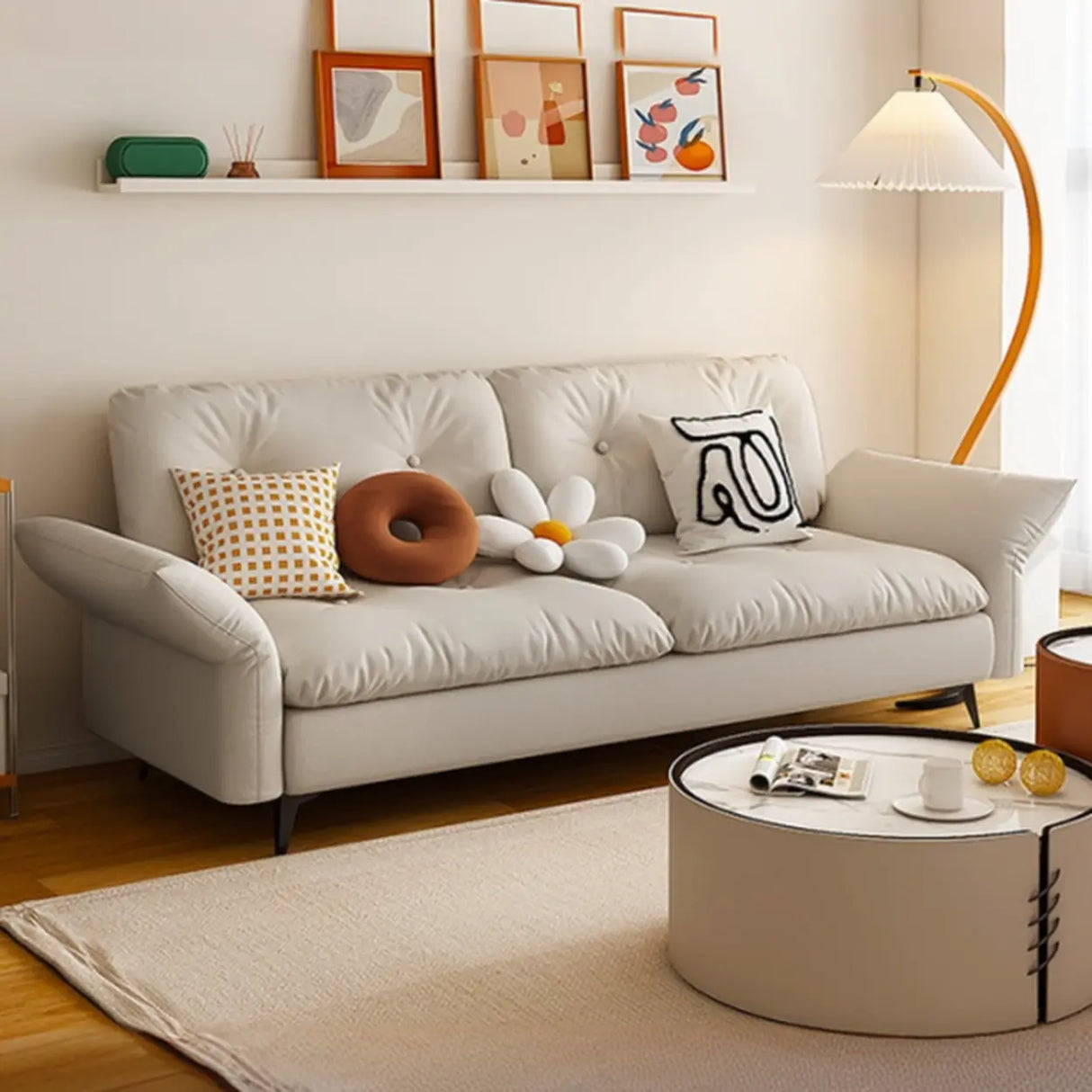 Adjustable Armrest Height Beige Cotton Linen Sleeper Image - 2