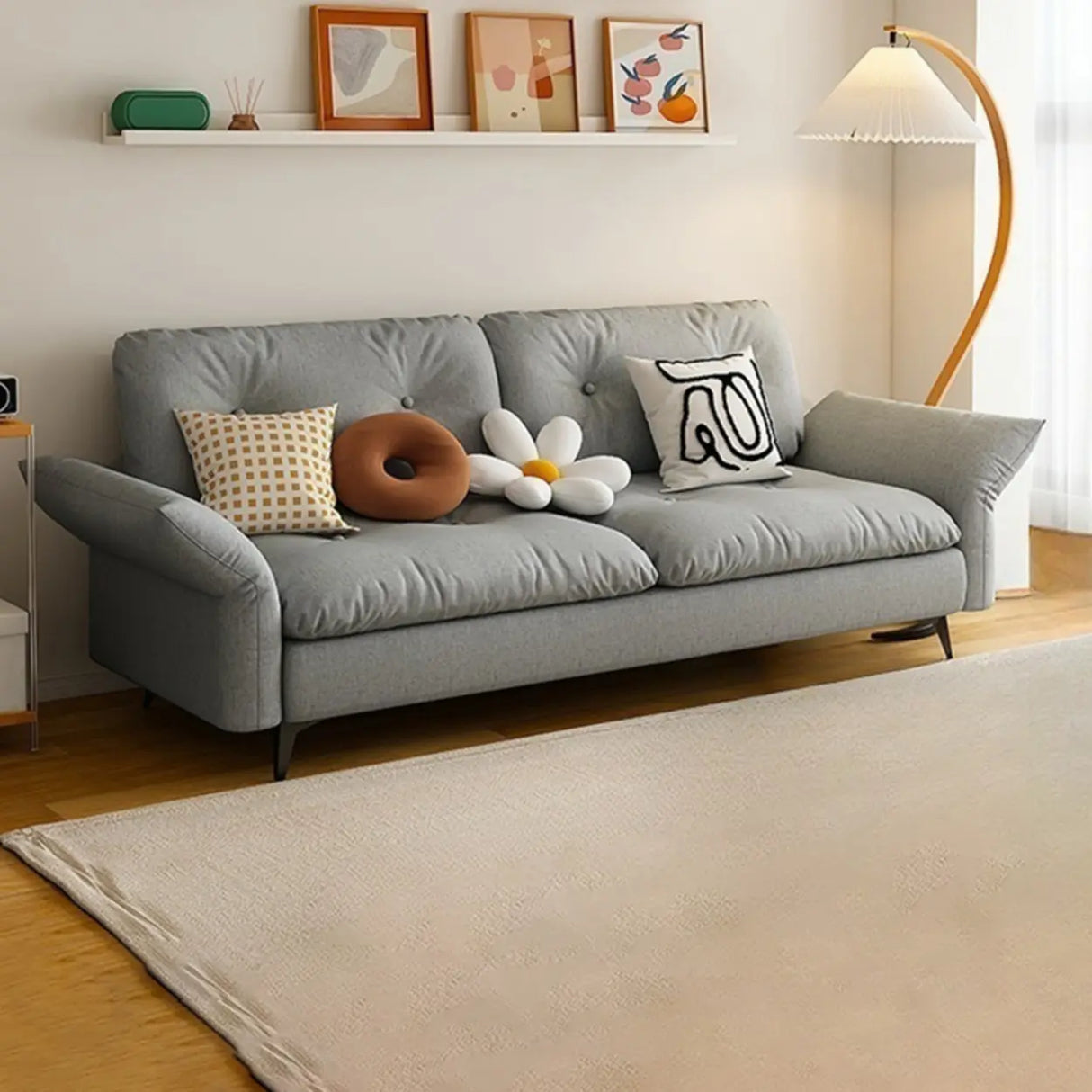 Adjustable Armrest Height Beige Cotton Linen Sleeper Image - 21