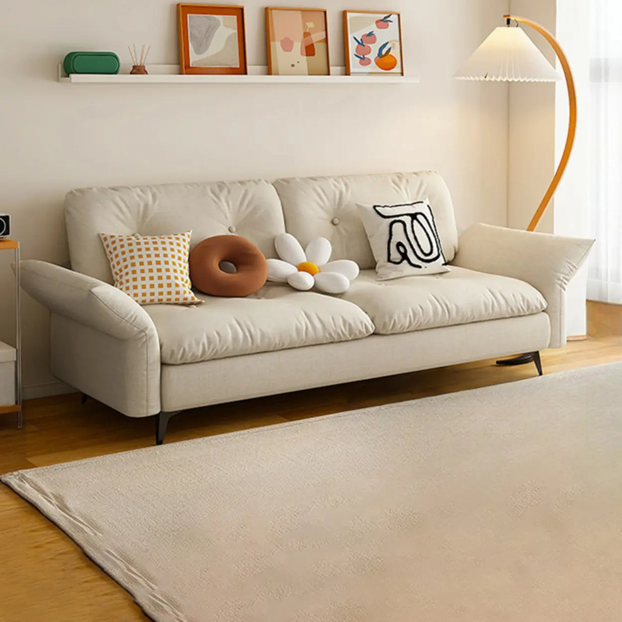 Adjustable Armrest Height Beige Cotton Linen Sleeper Image - 23