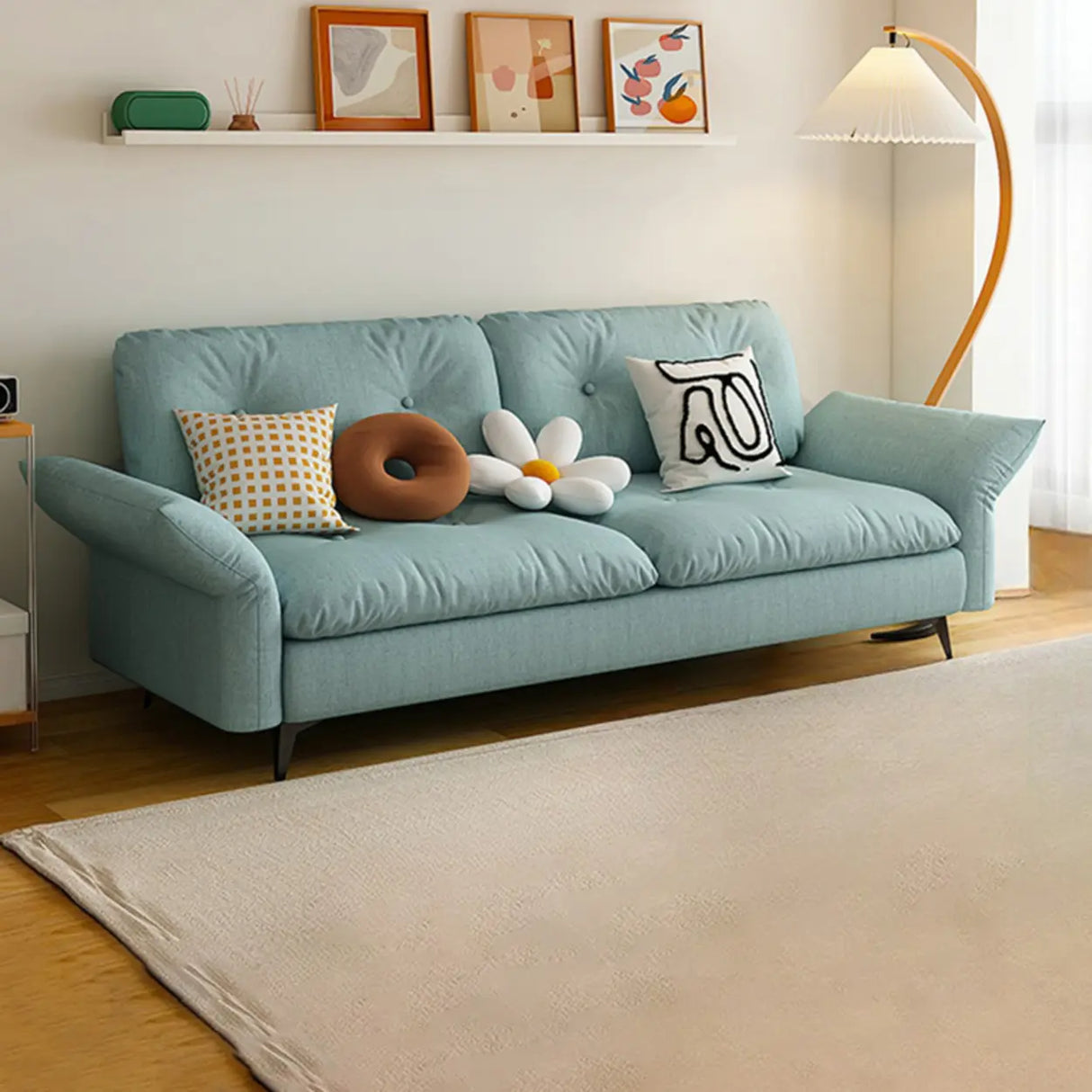 Adjustable Armrest Height Beige Cotton Linen Sleeper Image - 24