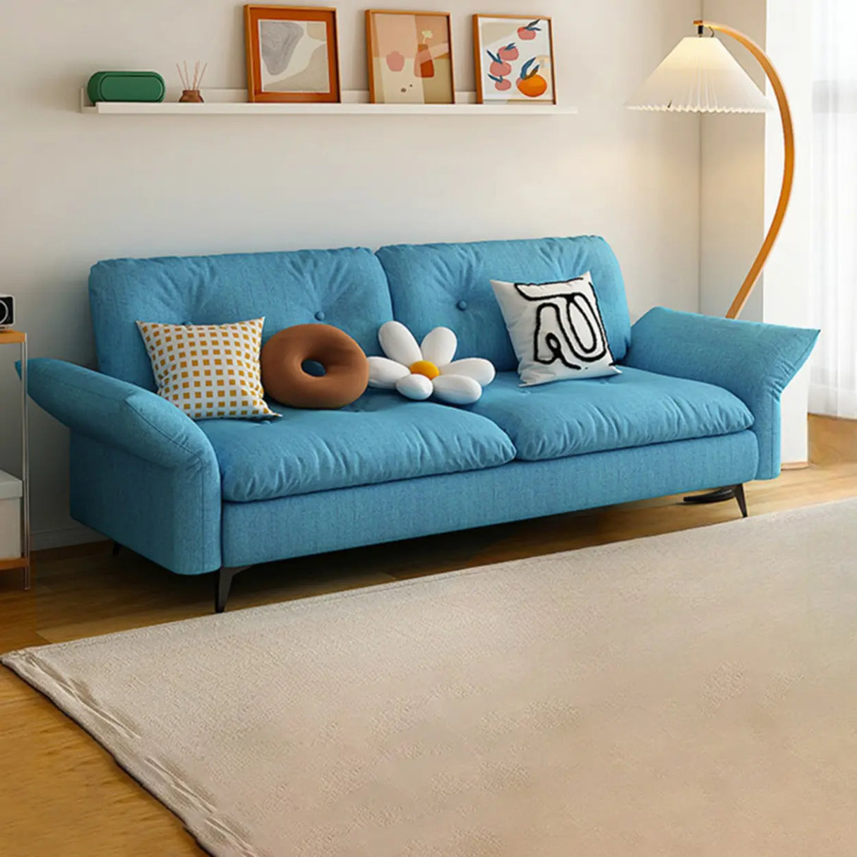 Adjustable Armrest Height Beige Cotton Linen Sleeper Image - 25