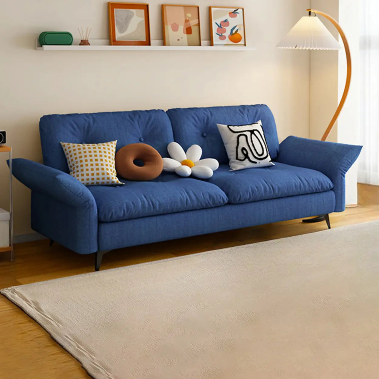 Adjustable Armrest Height Beige Cotton Linen Sleeper Image - 26