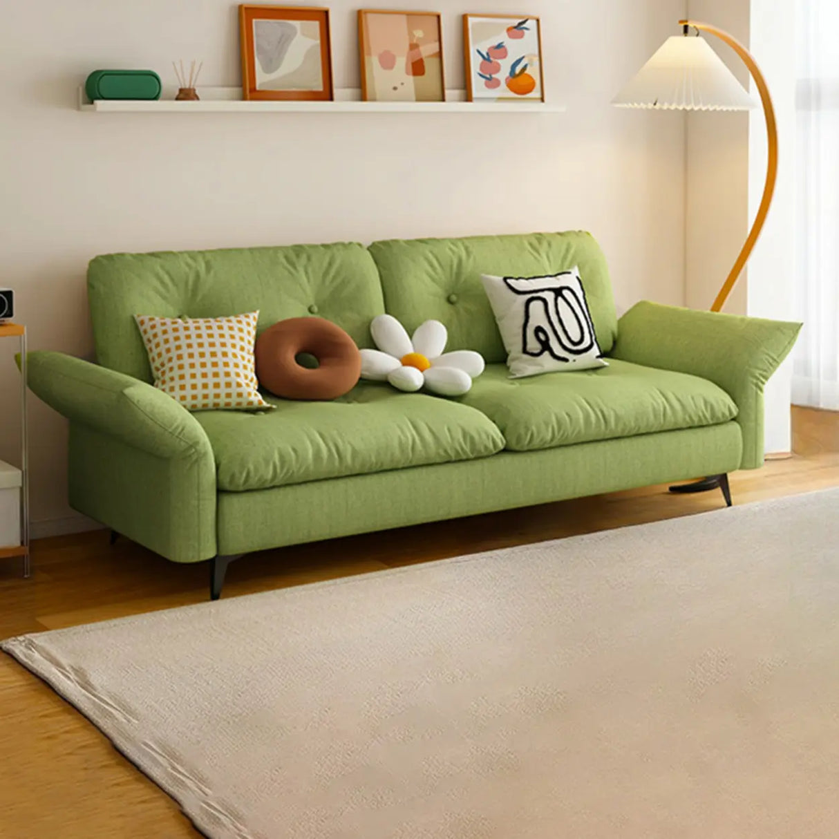 Adjustable Armrest Height Beige Cotton Linen Sleeper Image - 27