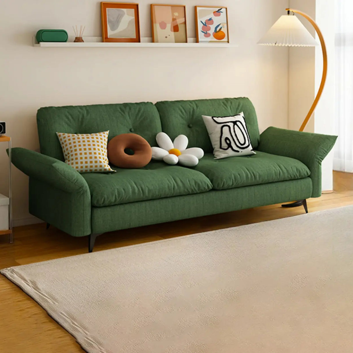 Adjustable Armrest Height Beige Cotton Linen Sleeper Image - 28