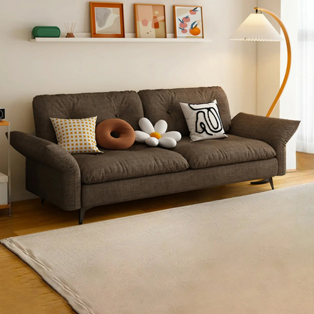 Adjustable Armrest Height Beige Cotton Linen Sleeper Image - 29